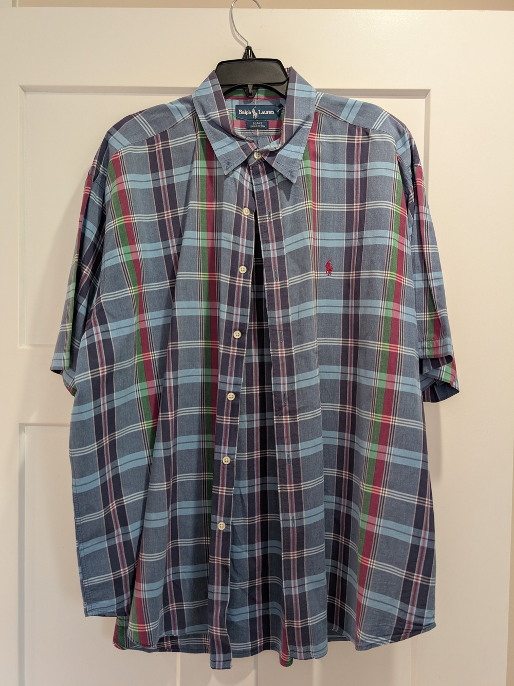 Ralph Lauren Men’s Blue Plaid Short-Sleeve Button-Down Shirt